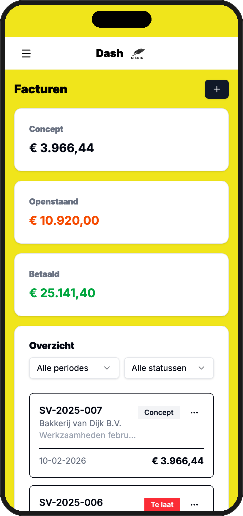 Dash mobile facturen